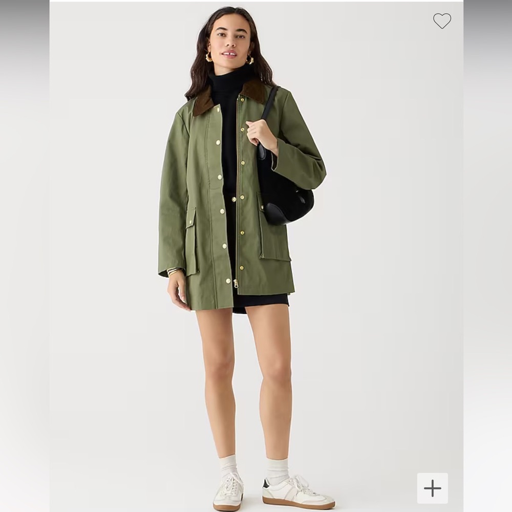 J. Crew Olive Green Utility Jacket with Brown Corduroy Collar